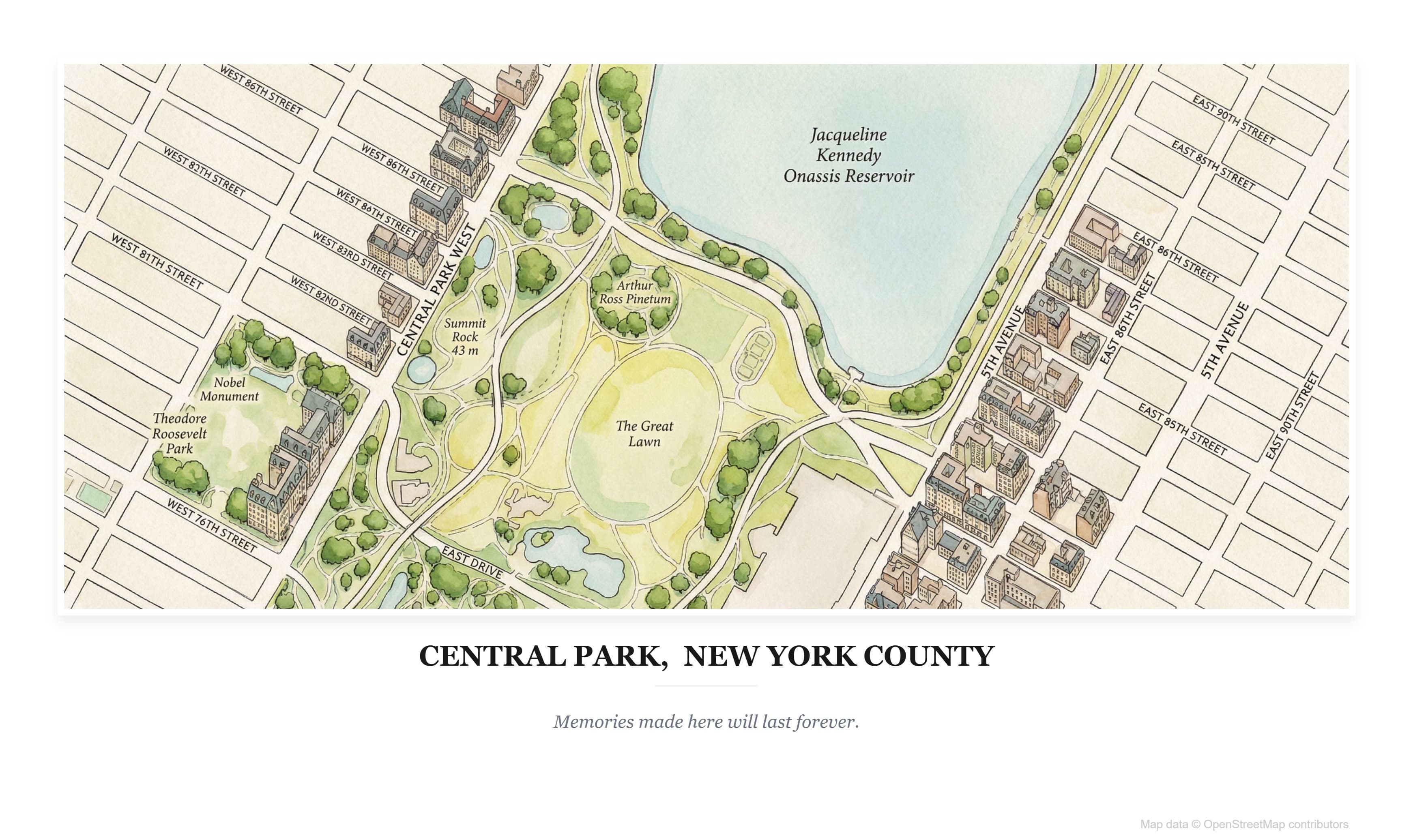Central Park Watercolor Map