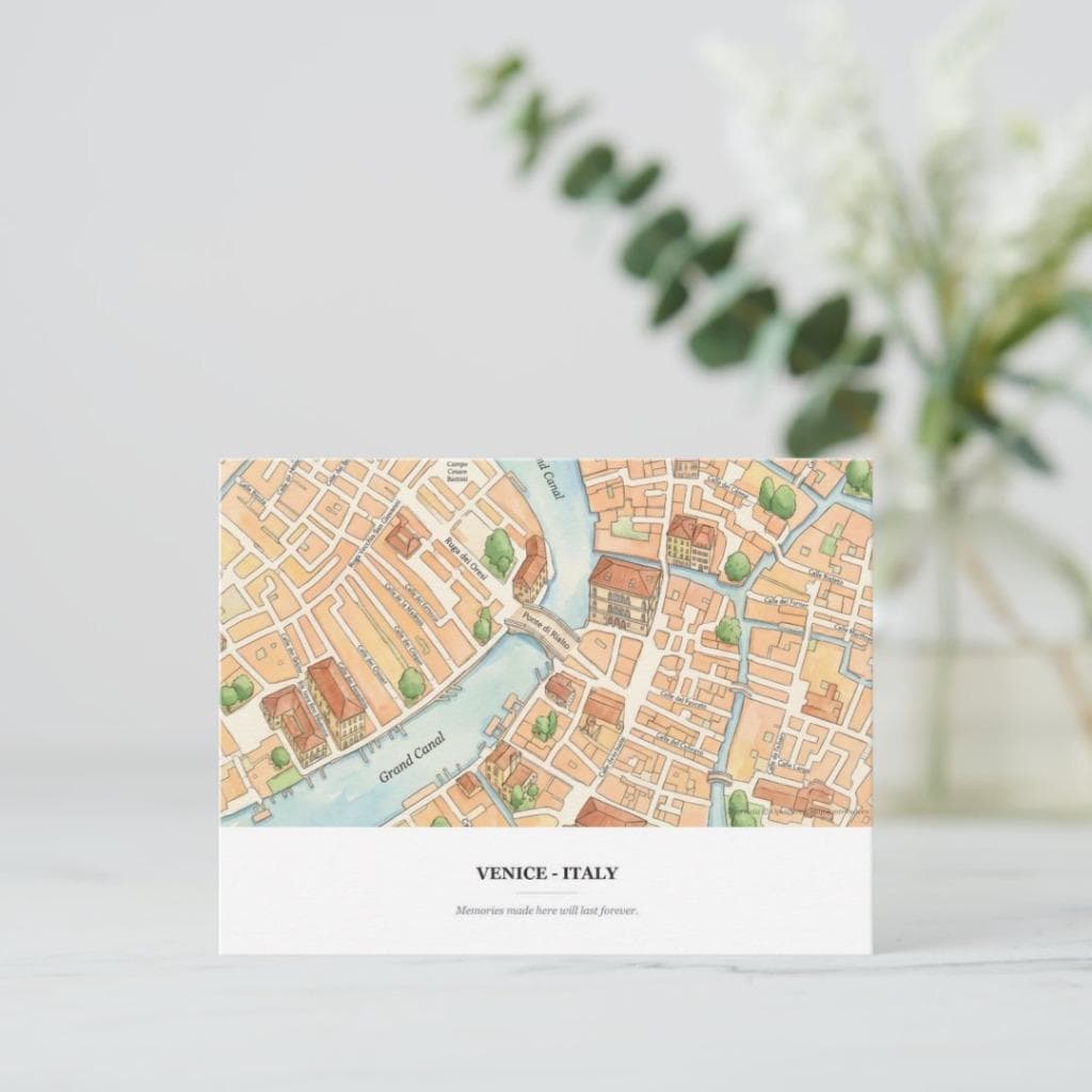 Map Illustration of venice-postcard